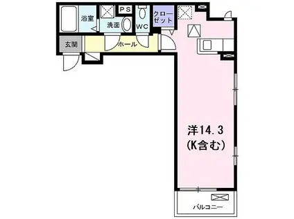 ル ソレイユ(ワンルーム/1階)の間取り写真