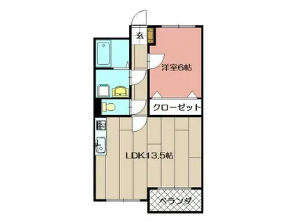 ダイヤモンドライフ(1LDK/4階)の間取り写真