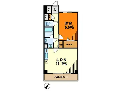 プレスコット(1LDK/4階)の間取り写真