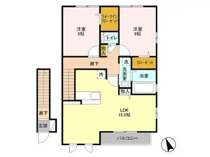 ローズコート・H D棟(2LDK/2階)の間取り写真