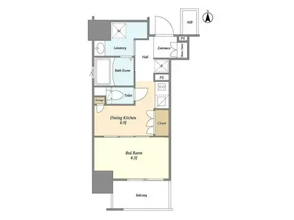 ORME COURT NIPPORI イースト(1DK/4階)の間取り写真