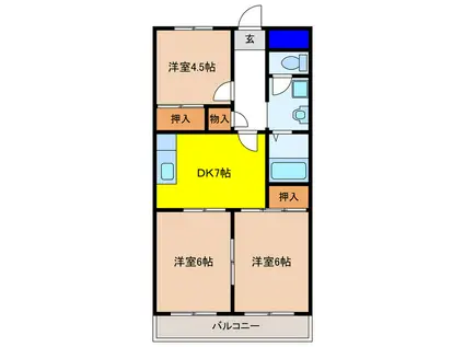 宇都宮ハイツ(3DK/1階)の間取り写真