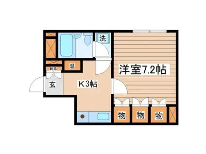 エディアス湯田 B(1K/1階)の間取り写真