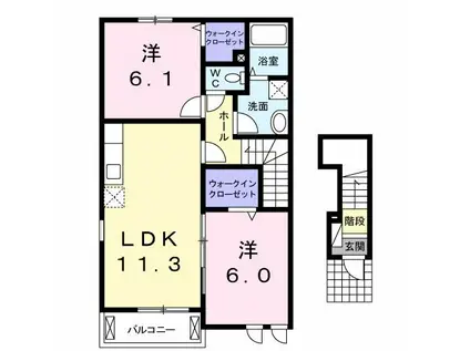 シャン・ヴィラージュ(2LDK/2階)の間取り写真