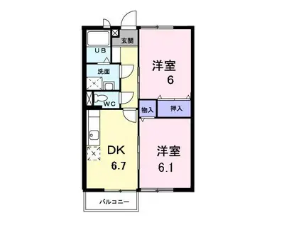 ウィンディアB(2DK/1階)の間取り写真