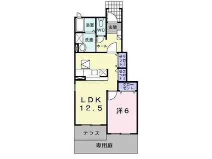 ミドルスクエア(1LDK/1階)の間取り写真