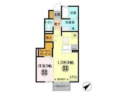 プリムールB(1LDK/1階)の間取り写真