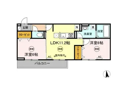 ユニヴェールG棟(2LDK/1階)の間取り写真