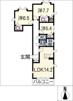 ヒルズ覚王山北(3LDK/1階)の間取り写真