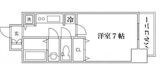 ジアコスモ江戸堀パークフロント(1K/2階)の間取り写真