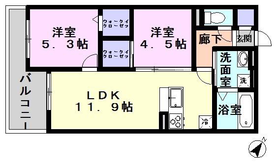 ウエスト レジデンス(2LDK/2階)の間取り写真