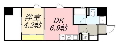 ルネッサンス21久留米六ツ門(1DK/5階)の間取り写真