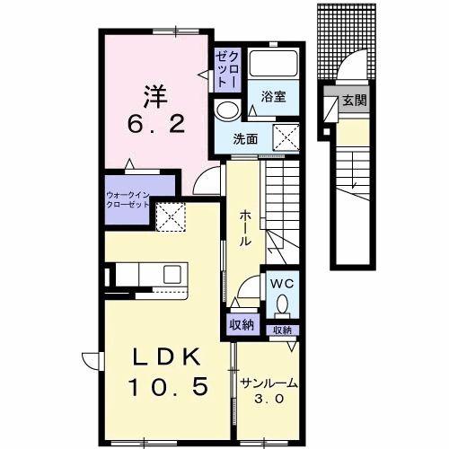 フォックス ゲート M(1LDK/2階)の間取り写真