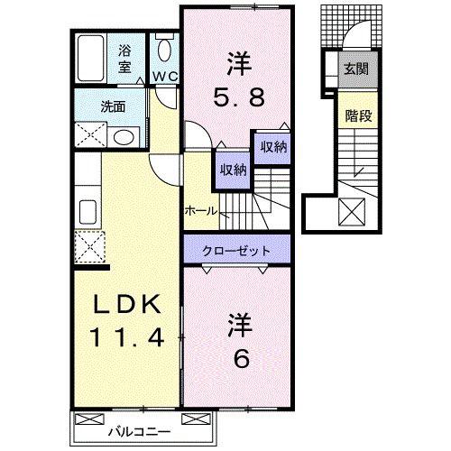 クレドール美咲B(2LDK/2階)の間取り写真