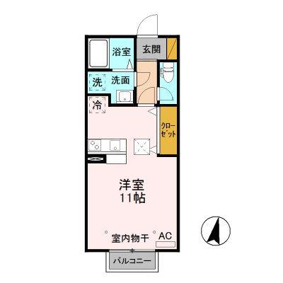 セジュールシャイン(ワンルーム/1階)の間取り写真