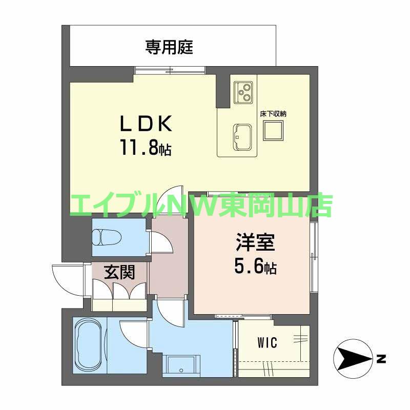ＪＲ山陽本線 岡山駅 徒歩10分 2階建 新築(1LDK/1階)の間取り写真