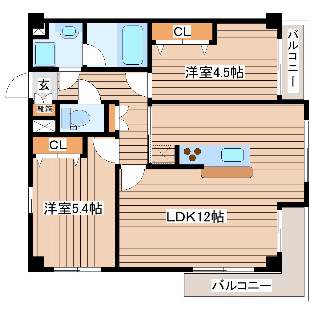アプリコーゼ(2LDK/3階)の間取り写真