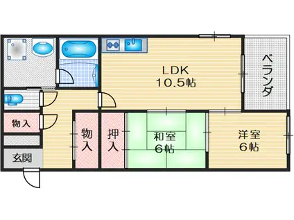 リンデン北桜塚コーポ(2LDK/2階)の間取り写真