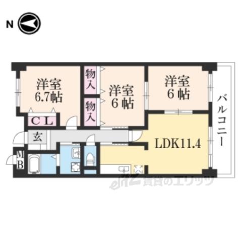 エスト ヴィラージュ(3LDK/1階)の間取り写真