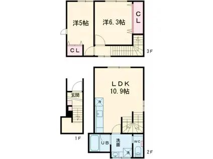WILLS田中町(2LDK/2階)の間取り写真