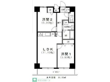 ラフィネジュ赤羽(2LDK/12階)の間取り写真