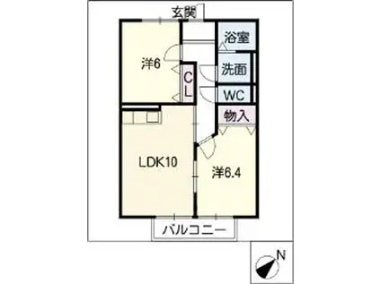 ソフィア八田B棟(2LDK/2階)の間取り写真