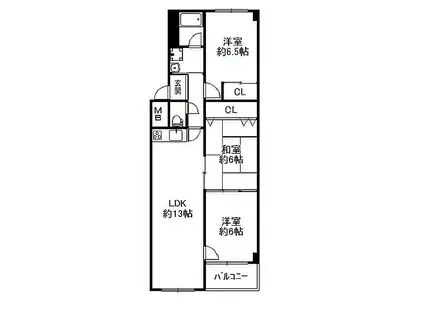 緑橋第二コーポ(3LDK/4階)の間取り写真