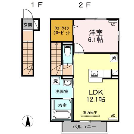 クレストコート(1LDK/2階)の間取り写真
