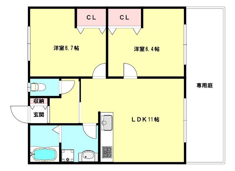 ナイスビューNAGATA(2LDK/1階)の間取り写真