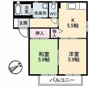 シャーメゾン郡家C棟(2K/1階)の間取り写真