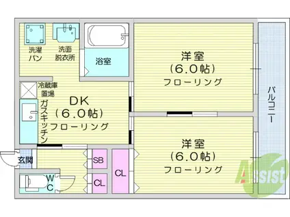 ハイネス支倉(2DK/2階)の間取り写真