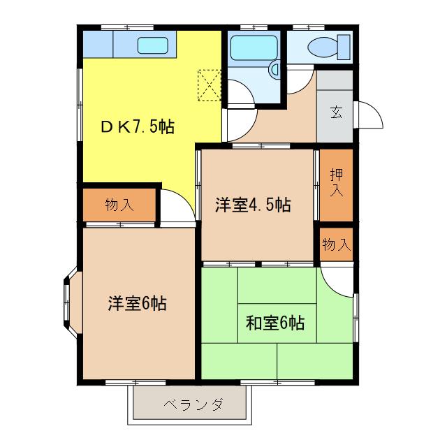 チェリーハイツB・C(3DK/2階)の間取り写真