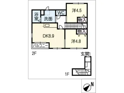 WOOL(2DK/2階)の間取り写真