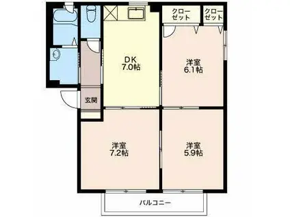 フィオーレ A(3DK/1階)の間取り写真