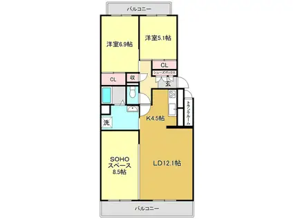 DENDEN KOUDA(2SLDK/4階)の間取り写真