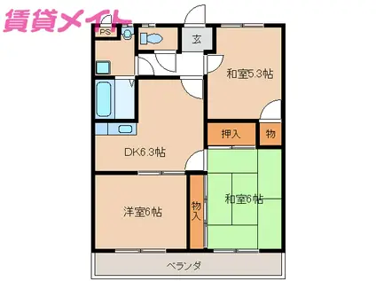 サンモールミキ(3DK/1階)の間取り写真