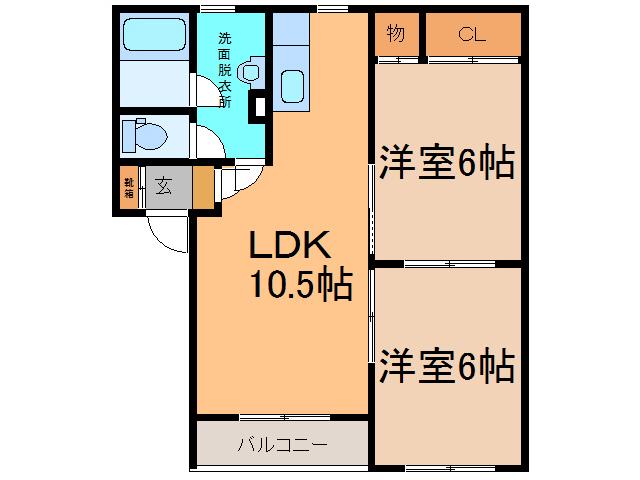 プリオール公園下町(2LDK/1階)の間取り写真