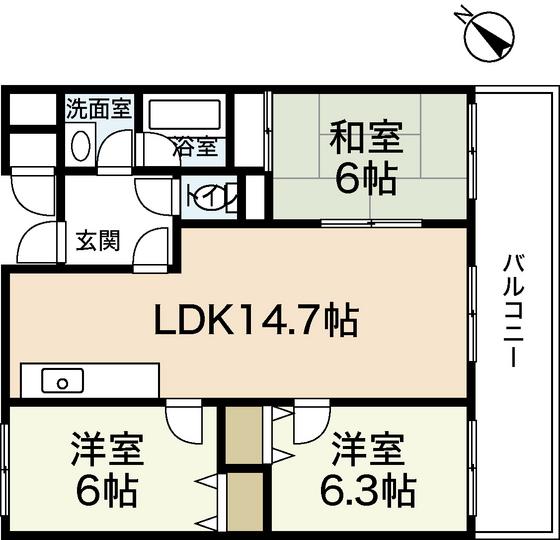 グレイスカワイII(3LDK/6階)の間取り写真