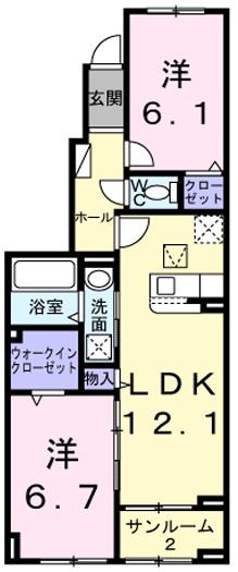 ベル・コリーヌB(2LDK/1階)の間取り写真