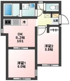 GLANZ碑文谷(2DK/1階)の間取り写真