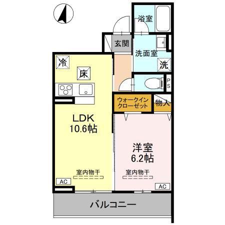 TORISIAS ゆいの杜6丁目 D棟(1LDK/1階)の間取り写真