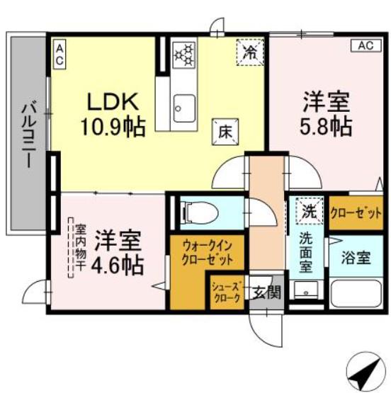 D PAINA 菅A(2LDK/1階)の間取り写真