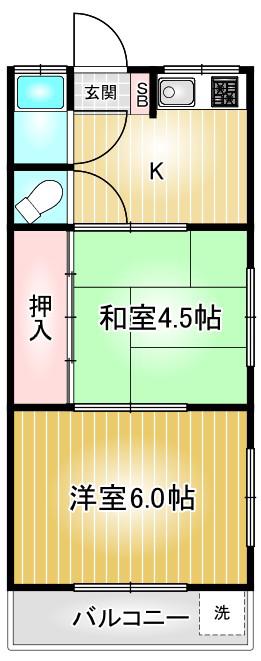 星ヶ丘荘(2K/2階)の間取り写真