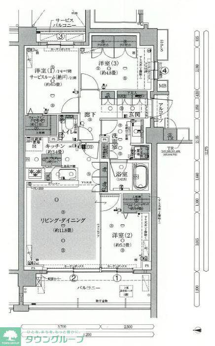 グランドメゾン鷺沼ザ・ヴィラ(2SLDK/2階)の間取り写真