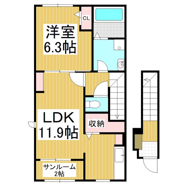 GLORIA(1LDK/2階)の間取り写真