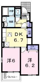 ル・シェノンB(2DK/1階)の間取り写真