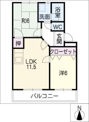 ブランドヒルA(2LDK/2階)の間取り写真