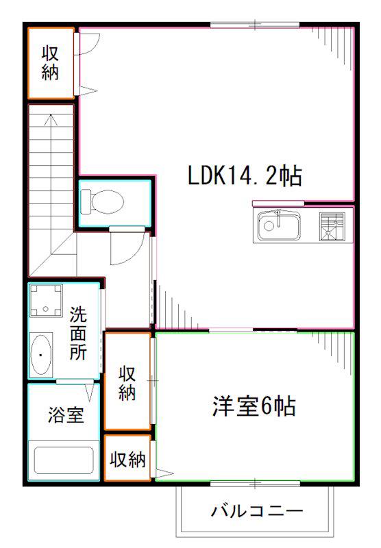 プルームガーデンI(1LDK/2階)の間取り写真