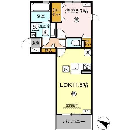 CIEL A棟(1LDK/1階)の間取り写真