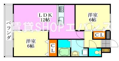 グローバルヴィラ六番館(2LDK/2階)の間取り写真